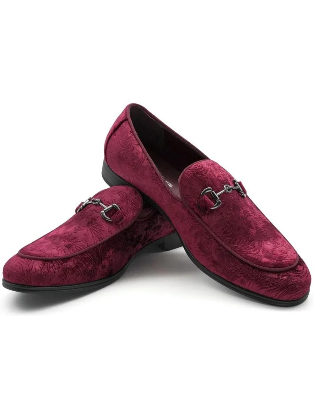 Rogers & Morris Men's Burgundy Velvet Loafers Metal Buckle Luxury Horsebit Shoes